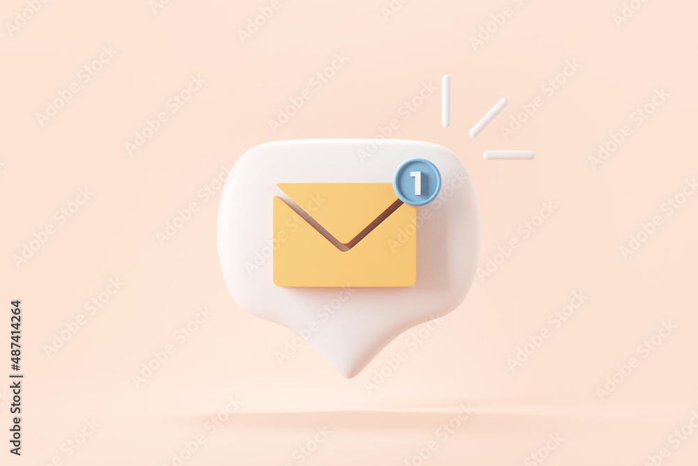 Fototapete new email notification icon with one e-mail message. minimal design. 3d rendering