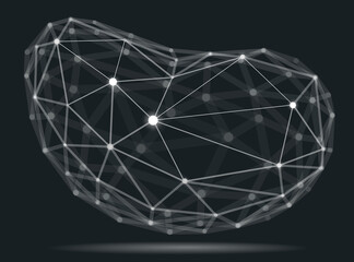Abstract 3D mesh shape vector illustration, dots connected with lines technology polygonal object, dynamic tech and science lattice, with realistic depth of field effect.