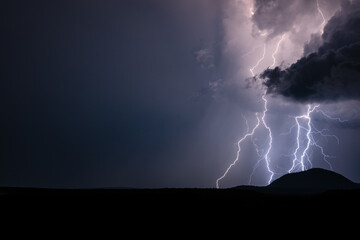 Powerful lightning storm and dark sky