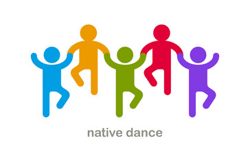 Native dances funny vector icon isolated on white, cute people comical dancing carnival traditional folklore festival.