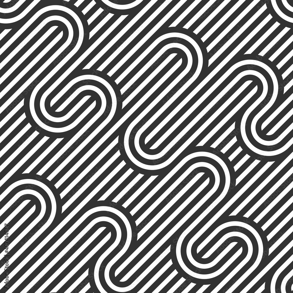 Poster seamless linear vector geometric minimalistic pattern, abstract lines tiling background, stripy weav