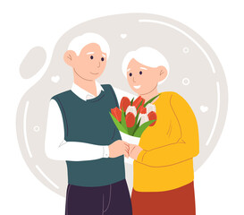 Old couple with flower