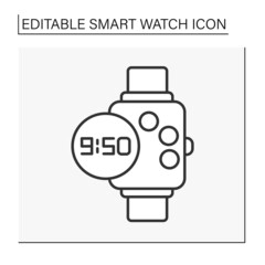  Electronic device line icon. Digital watch show time in accessory on wrist. Smartwatch concept. Isolated vector illustration. Editable stroke