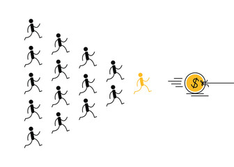 Ponzi pyramid scheme. People running for money. Vector illustration isolated on white background.