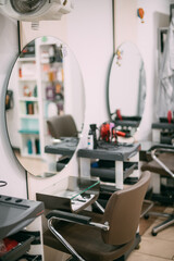 Modern interior of a hairdressing salon. Nobody.
