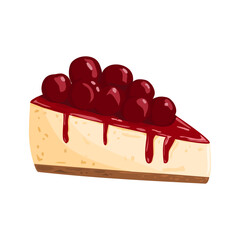 Vector illustration, cherry cheesecake isolated on white background.