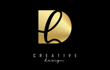 Golden letters DL logo with a minimalist design and negative space. Letters D and L with geometric and handwritten typography.