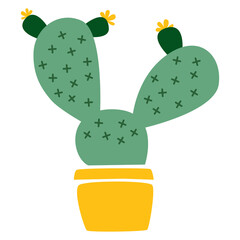 Vector illustration of cactus in flower pot. Succulent houseplant home gardening and decoration. Cacti smiling friendly character. For cards, social media, banners and printing on paper or textile. 
