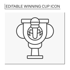  Trophy line icon. Best karaoke singer award. Golden prize for best duet. Winning cup concept. Isolated vector illustration. Editable stroke