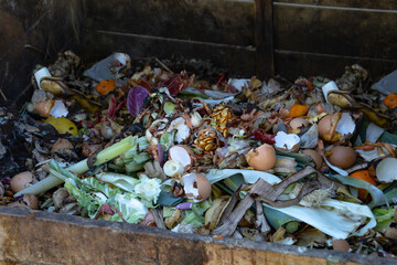 close-up of a compost bin filled with vegetable waste