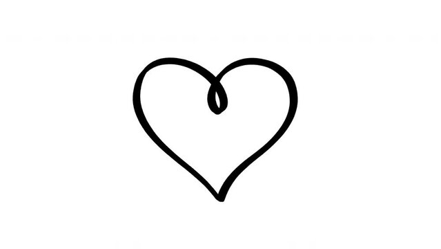 Self drawing doodle heart animation, stop motion animation on a white background