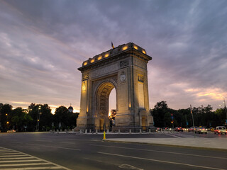 Arch of Triumph in Bucharest Romania at sunset 