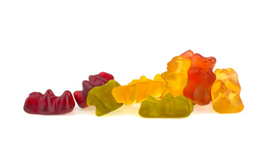 multicolored jelly bear candy isolated on white background