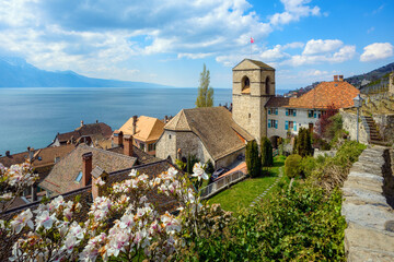 Saint-Saphorin village on Lake Geneva in Lavaux, Switzerland
