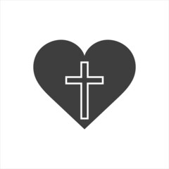 Obraz premium Christian cross icon in the heart inside. Black christian cross sign isolated on light background. Vector illustration. Christian symbol