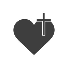 Obraz premium Christian cross icon in the heart inside. Black christian cross sign isolated on light background. Vector illustration. Christian symbol