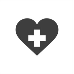 Red Cross. hospital symbol gray heart white cross inside vector graphic.