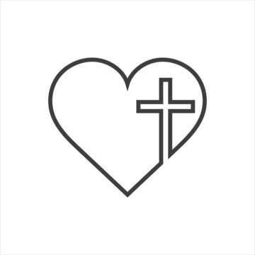 Christian cross icon in the heart inside. Black christian cross sign isolated on light background. Vector illustration. Christian symbol