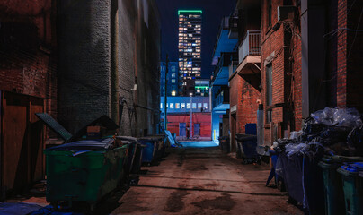 Dark empty alley downtown Montreal