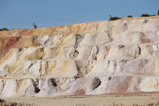 Banks of an open pit mining of sand of different colors, Soto y Amio, Leon, Spain