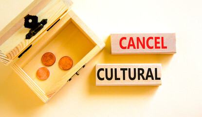 Cancel cultural symbol. Concept words Cancel cultural on wooden blocks on a beautiful white table...