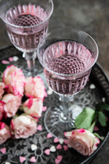 Two crystal champagne glasses for romantic party