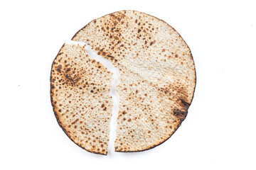 Matzah Shmurah. Jewish traditional Passover bread. Pesach celebration symbol. Closeup