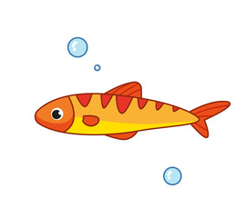 Orange mackerel fish with a smile. Vector illustration in cartoon childish style. Isolated funny clipart on white background. cute print.