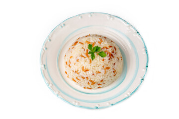 Traditional delicious Turkish food; Turkish style rice pilaf (Turkish name; Arpa sehriyeli pirinc pilavi)