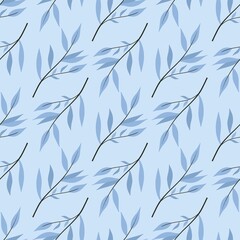 simple cute floral pattern - beautiful  leaves of a plant on a blue background