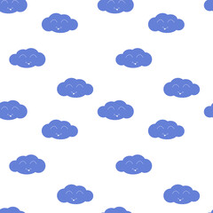 Obraz premium Vector seamless pattern of blue clouds on a transparent background.