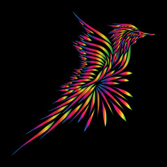 rainbow fabulous phoenix bird of paradise with elegant plumage flying flapping wings and long tail