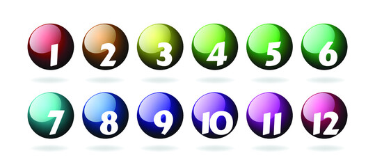 Number bullet points 1 to 12. Trendy round shapes. Modern colorful markers.