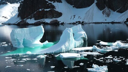 Icebergs in the Arctic. The result of global warming and climate change on our planet. Nature and...