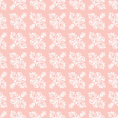Orient classic pink and white pattern. Seamless abstract background with vintage elements. Orient background. White ornament for wallpaper and packaging