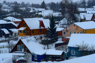 Suzdal, Russia - February, 26, 2021: landscape with the image of street in Suzdal, Russia