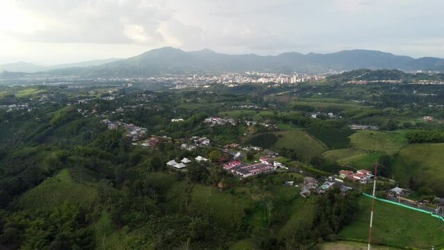 aerial view of the city of Pereira, Colombia, from the road to Armenia.