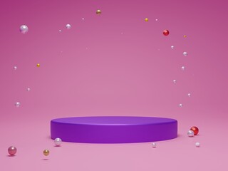 purple geometric circle background vertical display simple pedestal mockup display stand product or brand in product launch and commercial product concept pink background 3d rendering