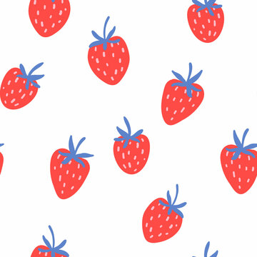 Strawbery pattern. Red berries on the white background. Perfect for fabric and wallpaper.