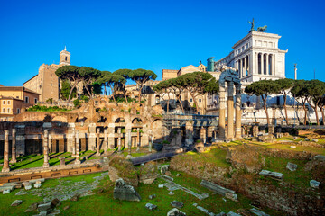 View of the Roman Forum, Rome, Italy. Rome architecture and landmark.