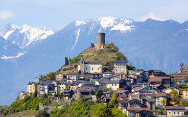 Saillon town in swiss Alps mountains, Switzerland - 487430401