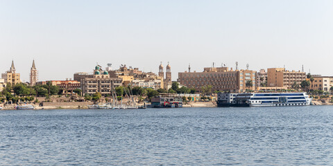 Luxor, Egypt - September 21, 2021: River Nile Luxor in Egypt. A beautiful tourist city on the background.