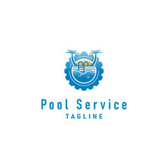 Swimming pool repair and maintenance logo design template