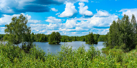 Landscape with the image of a russian summer river countryside