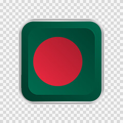 Flag of Bangladesh on square button on transparent background element for websites