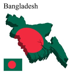Flag of Bangladesh on 3D map on white background