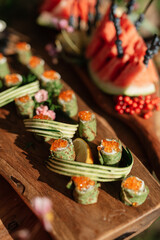 welcome buffet with alcohol and snacks