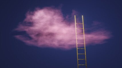 golden ladder reaching to a pink cloud in the sky