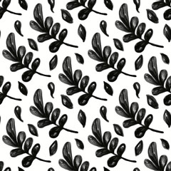 Seamless pattern of twigs with leaves on a white background, hand-drawn. Botanical ornament, elegant print. Design of wallpaper, backgrounds, fabric, textiles, packaging.