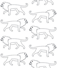 Vector seamless pattern of flat lion isolated on white background